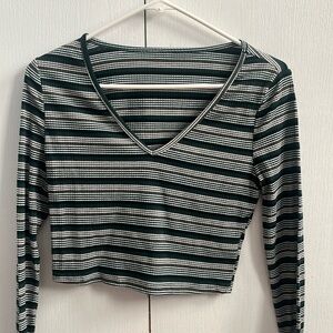 Cropped Green Stripe Long Sleeve